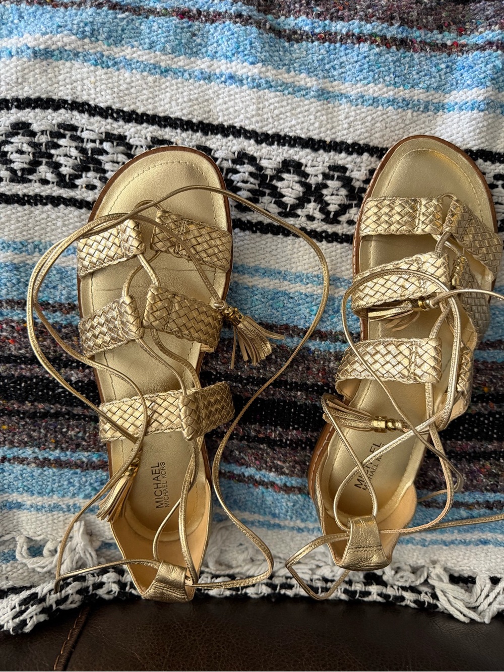 Michael Kors Gold Braided Lace-Up gladiator Sandals size 9
